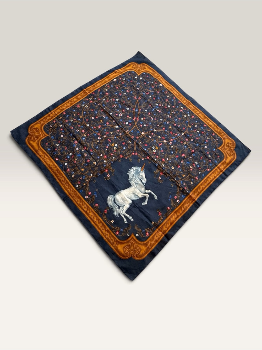Vintage Avon Magical Unicorn Navy Blue Scarf